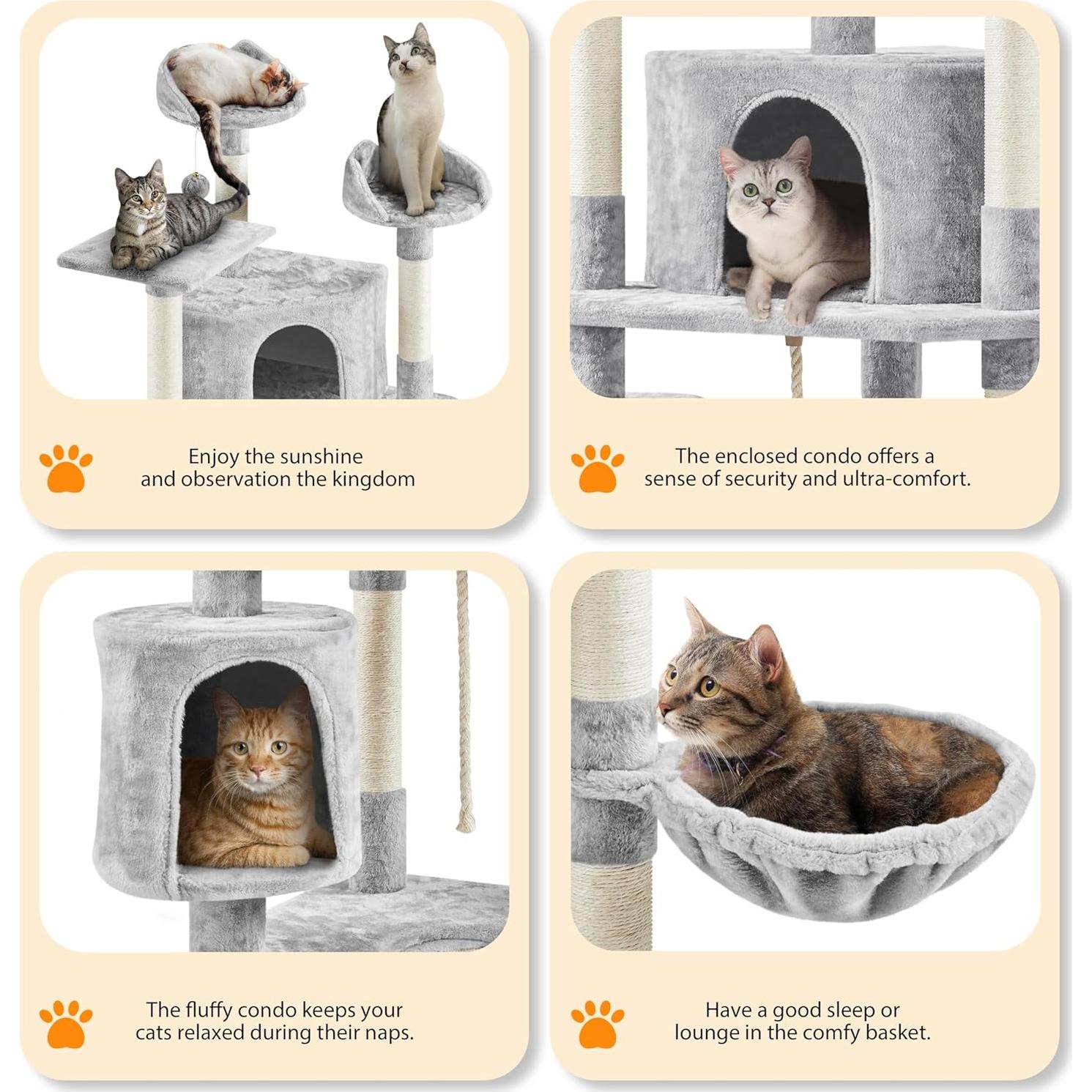 Árbol para Gatos Yaheetech 200 cm 5 Niveles con Rascador