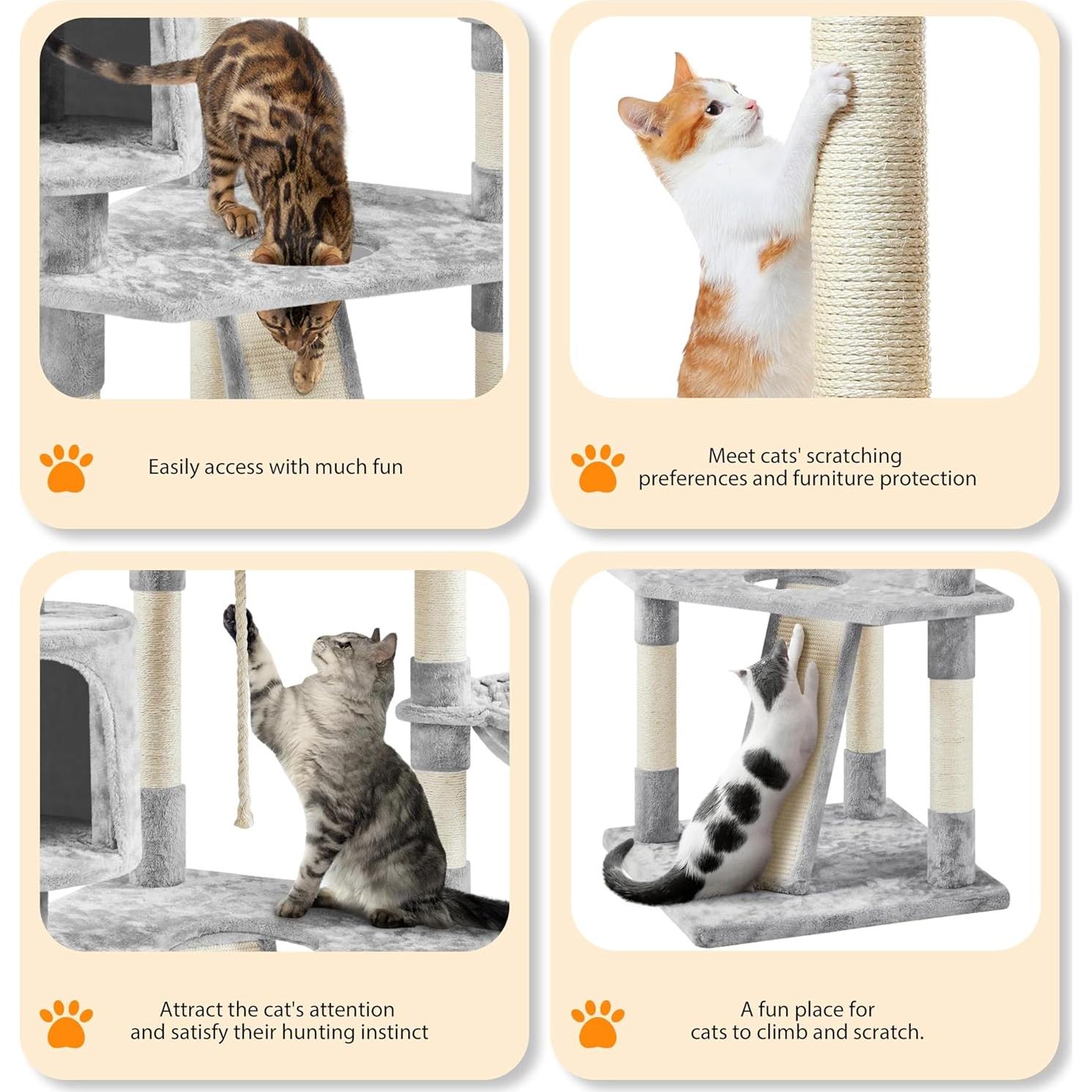 Árbol para Gatos Yaheetech 200 cm 5 Niveles con Rascador