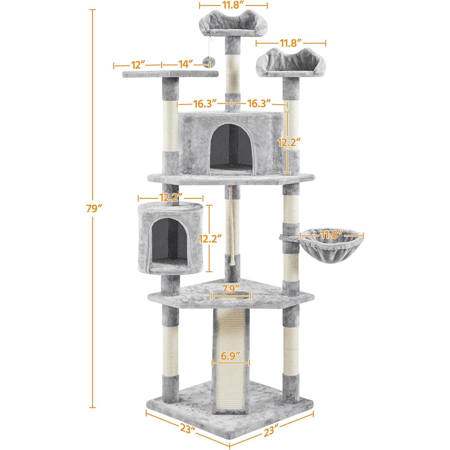 Árbol para Gatos Yaheetech 200 cm 5 Niveles con Rascador