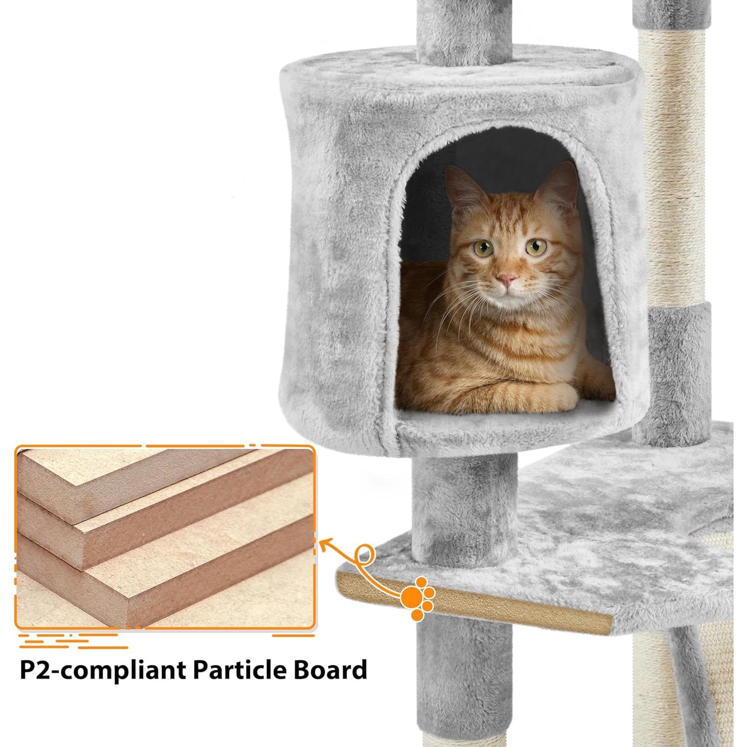 Árbol para Gatos Yaheetech 200 cm 5 Niveles con Rascador