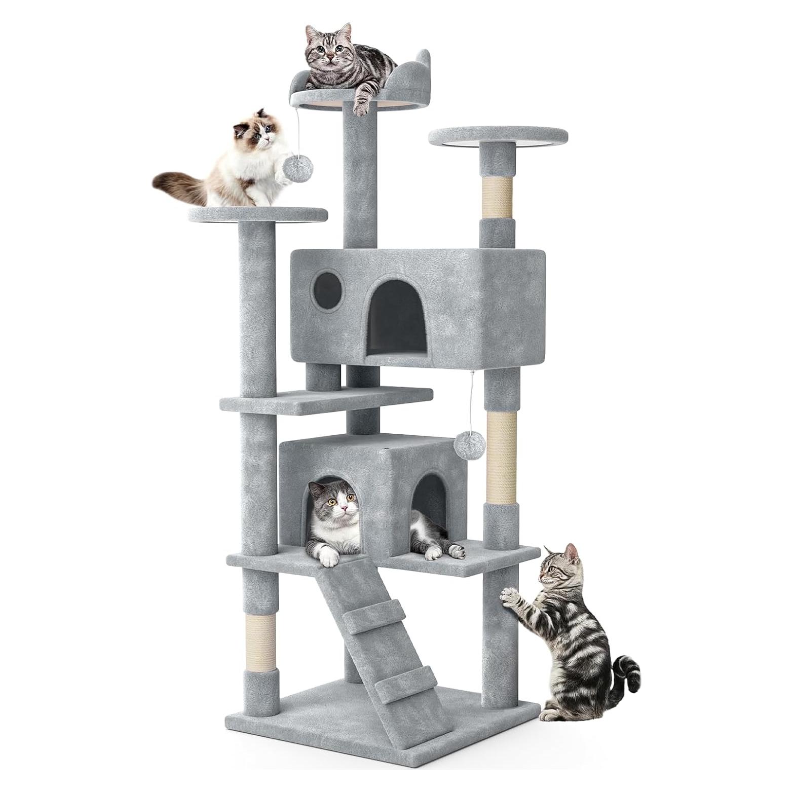Torre para Gatos MoNiBloom 152.4 cm Gris Claro con Rascador