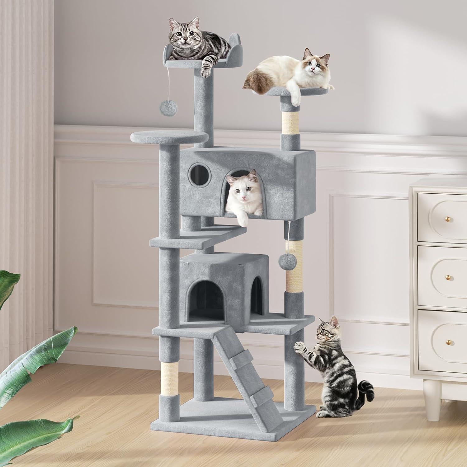 Torre para Gatos MoNiBloom 152.4 cm Gris Claro con Rascador