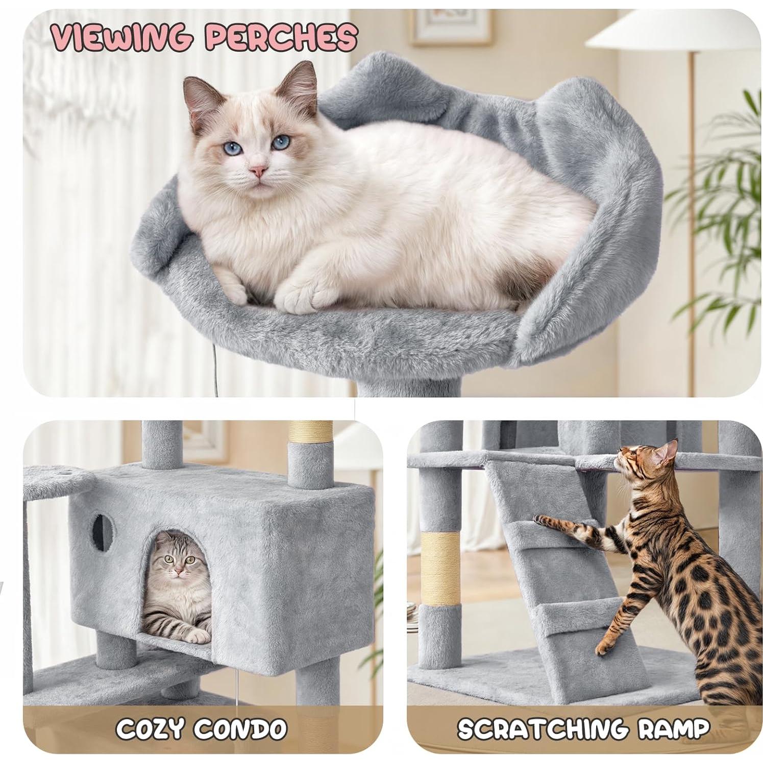 Torre para Gatos MoNiBloom 152.4 cm Gris Claro con Rascador