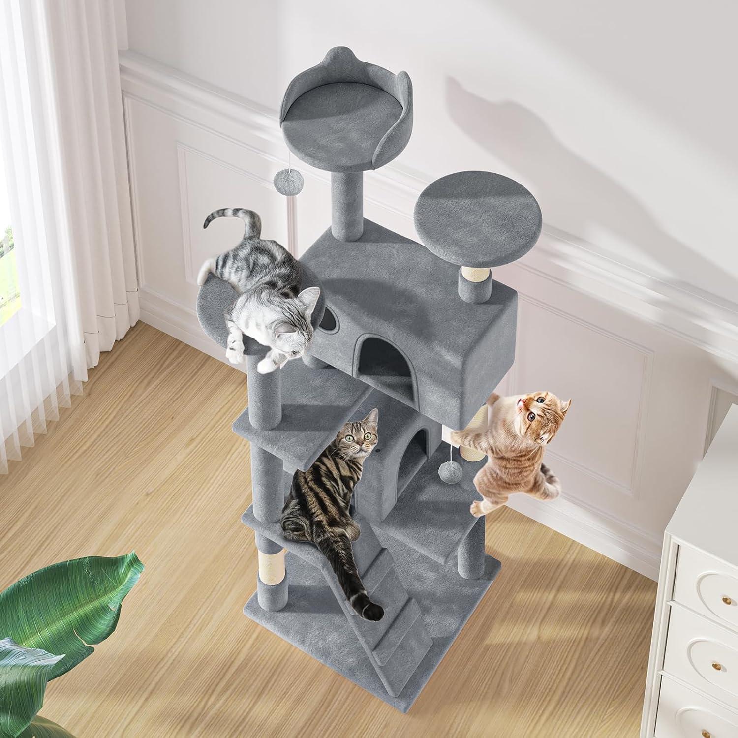 Torre para Gatos MoNiBloom 152.4 cm Gris Claro con Rascador