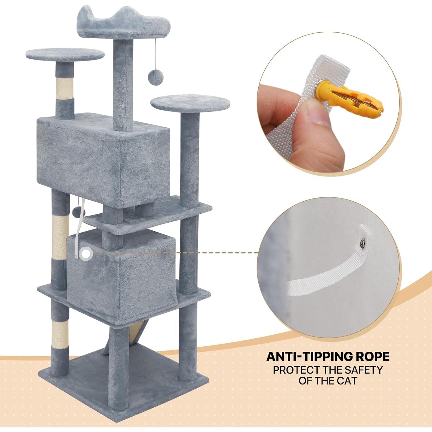 Torre para Gatos MoNiBloom 152.4 cm Gris Claro con Rascador