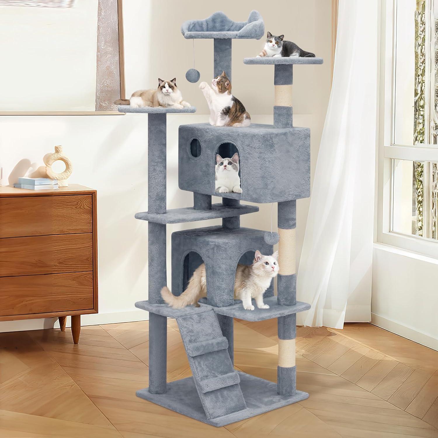 Torre para Gatos MoNiBloom 152.4 cm Gris Claro con Rascador