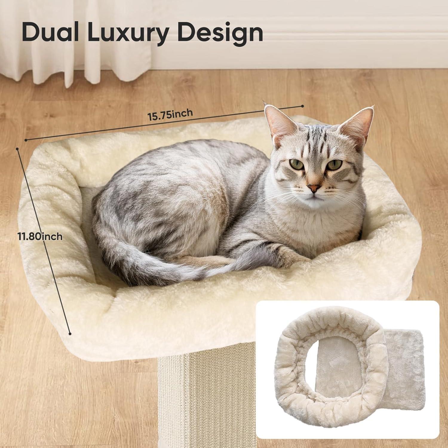 Poste Rascador para Gatos AGYM 81cm Beige con Cama Elevada