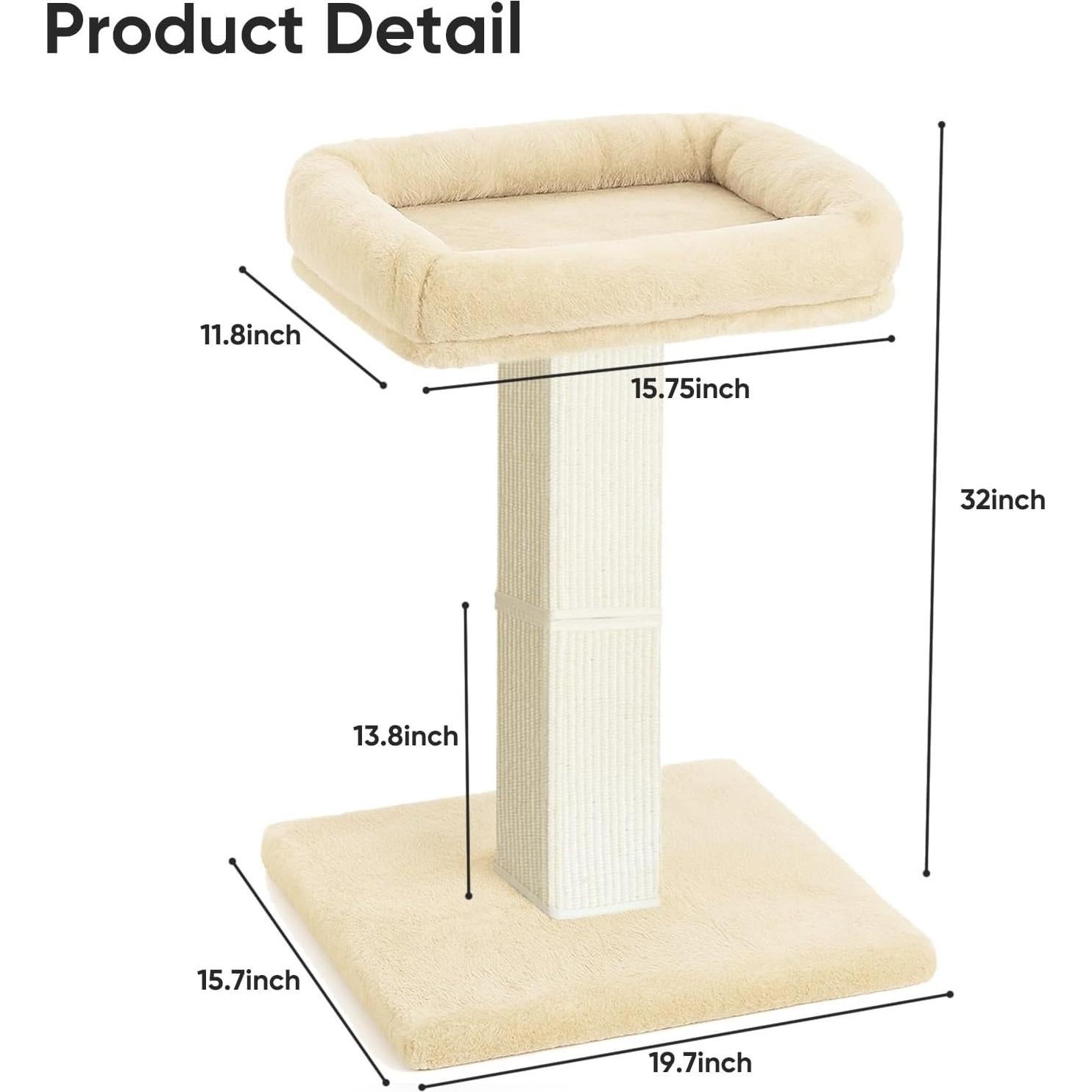 Poste Rascador para Gatos AGYM 81cm Beige con Cama Elevada
