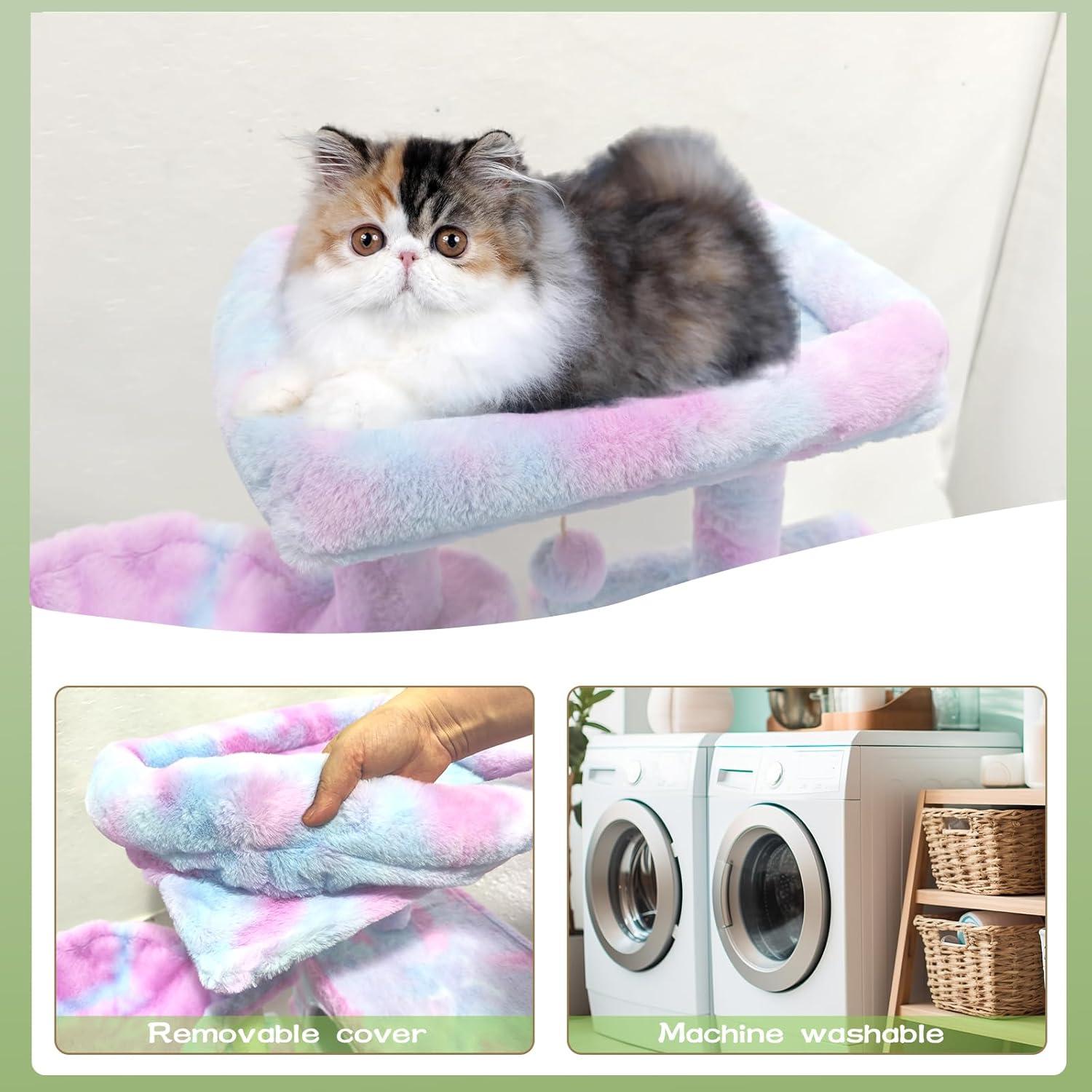 Torre de Gato Miao Paw Rainbow con Poste de Rascado y Hamaca