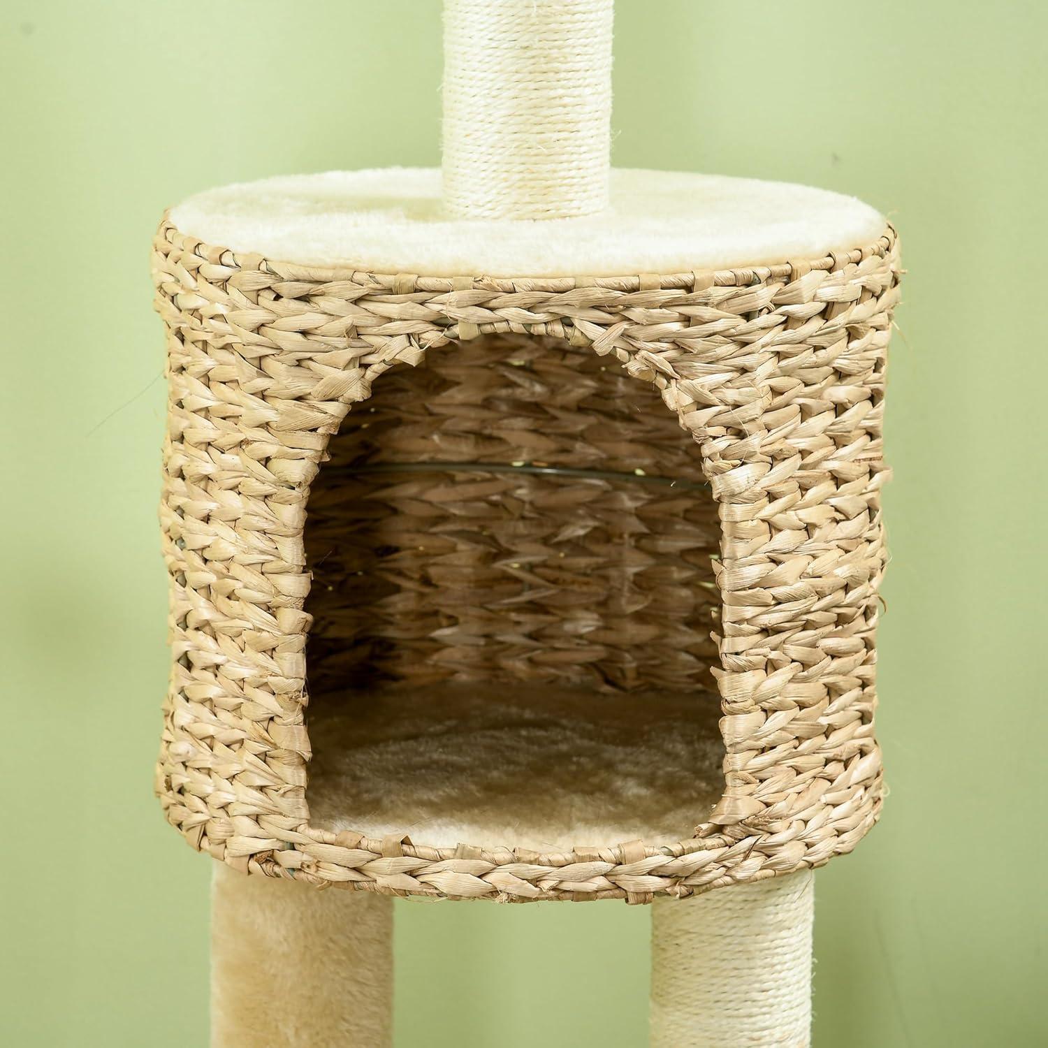 Árbol para Gatos PawHut 116 cm con Rascador y Cama Beige