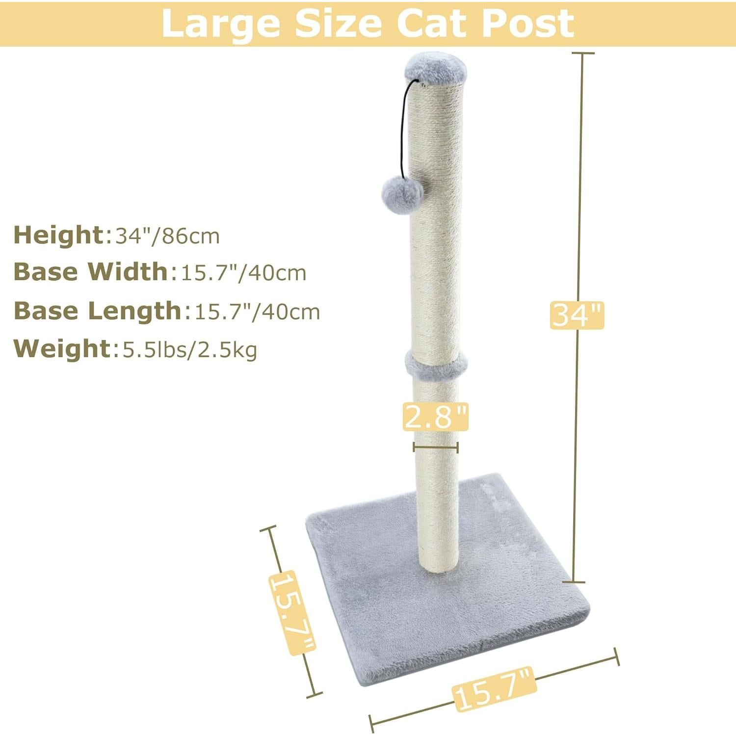 Poste Rascador Alto Dimaka 86 cm para Gatos Grandes - Gris