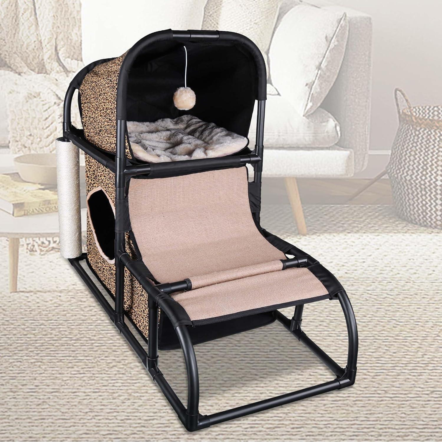 Casa de Gato Mediana Goetland con Rascador y Escalera 85x45x70 cm