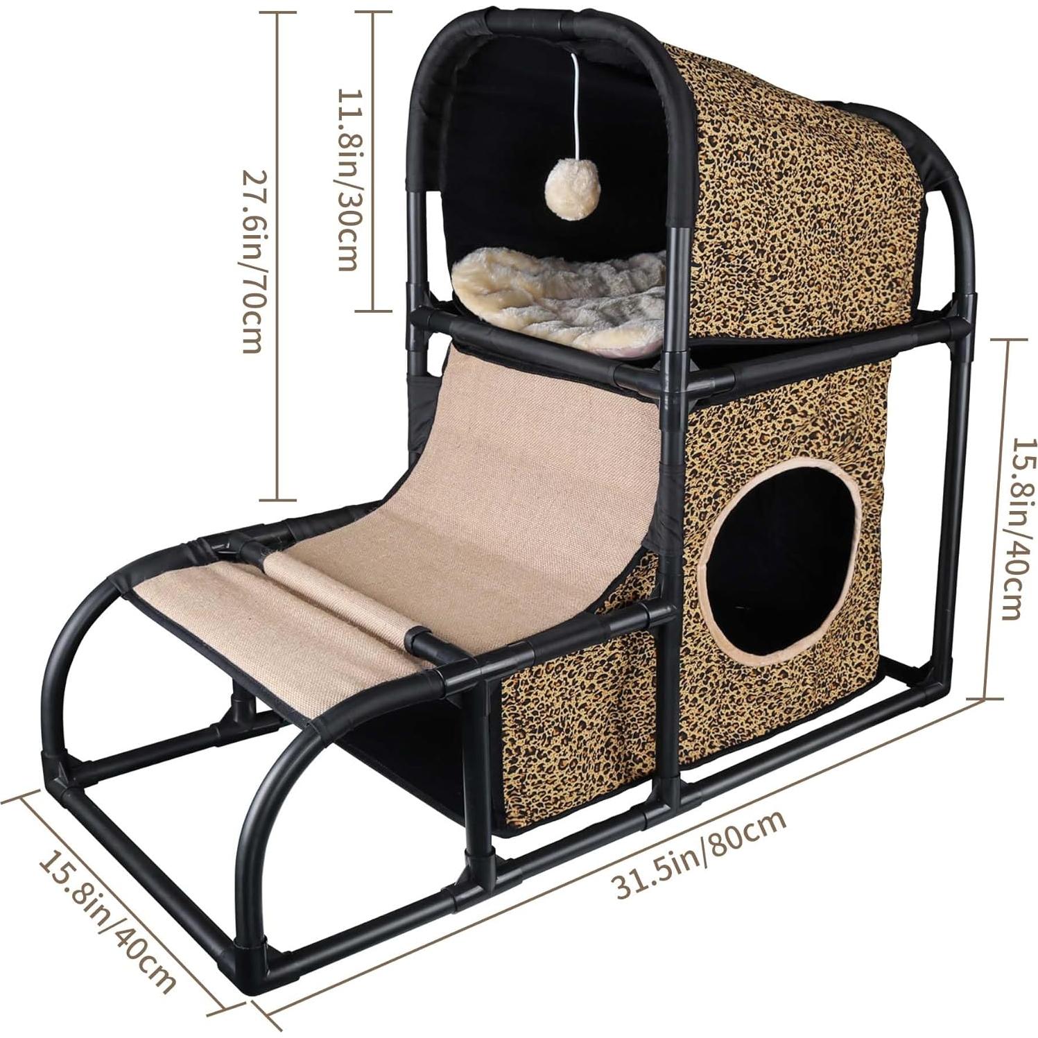 Casa de Gato Mediana Goetland con Rascador y Escalera 85x45x70 cm