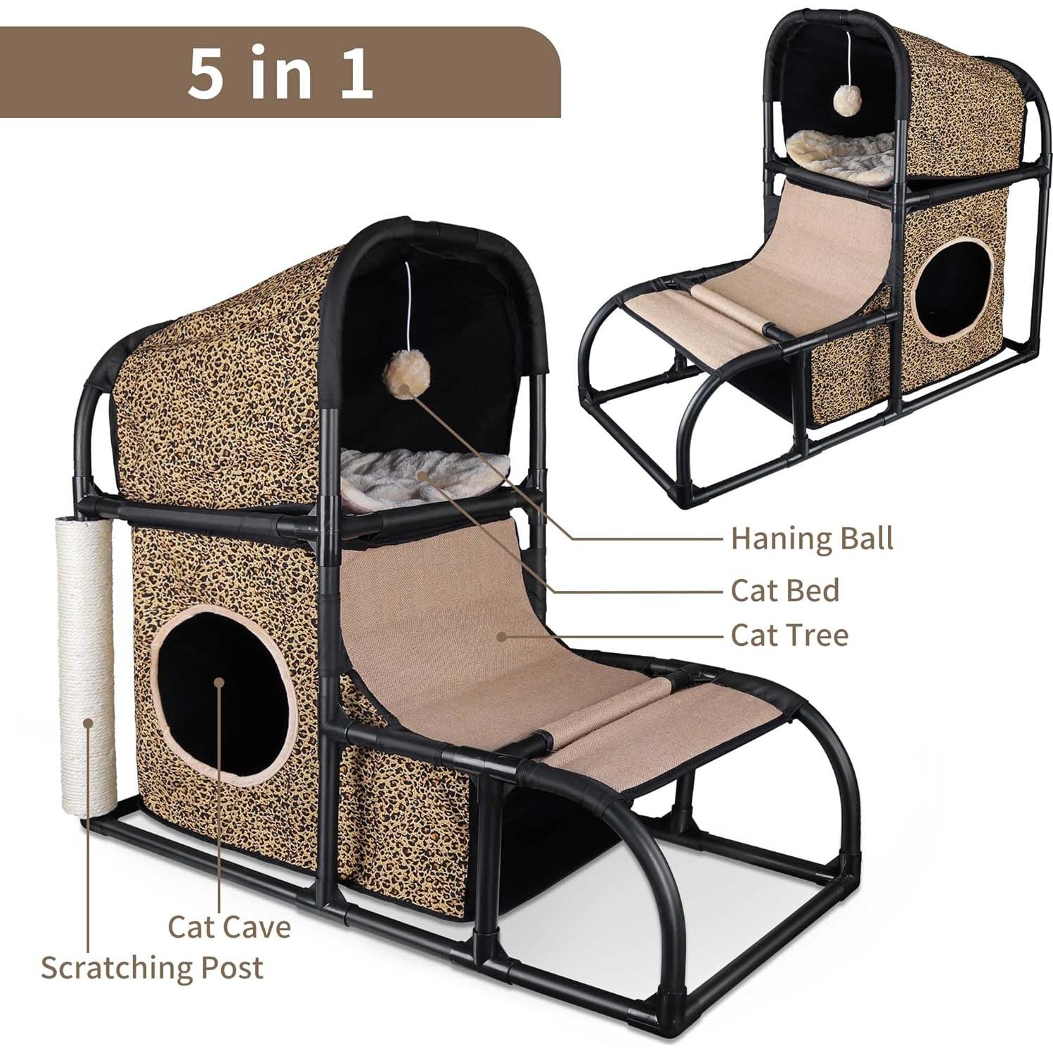 Casa de Gato Mediana Goetland con Rascador y Escalera 85x45x70 cm