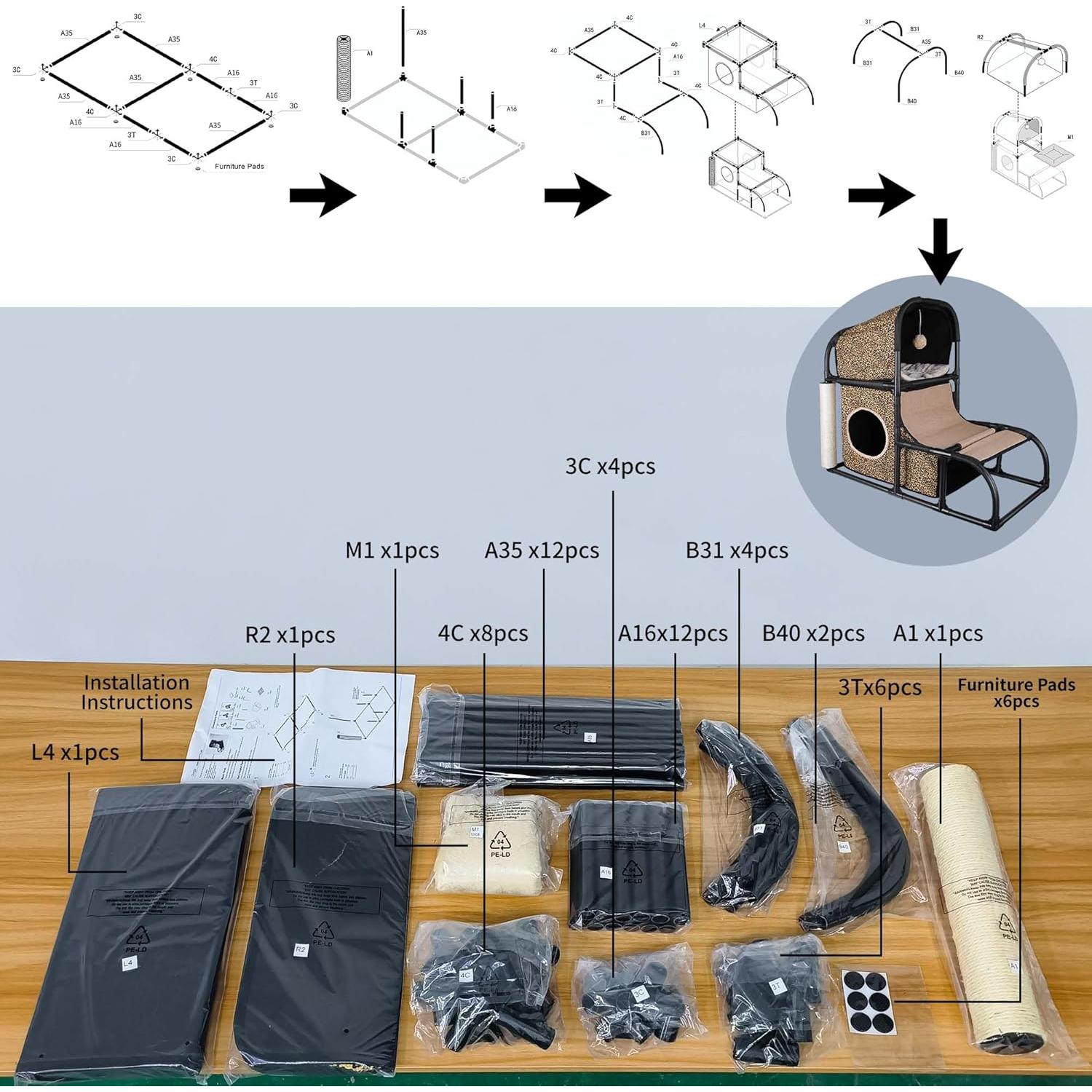 Casa de Gato Mediana Goetland con Rascador y Escalera 85x45x70 cm