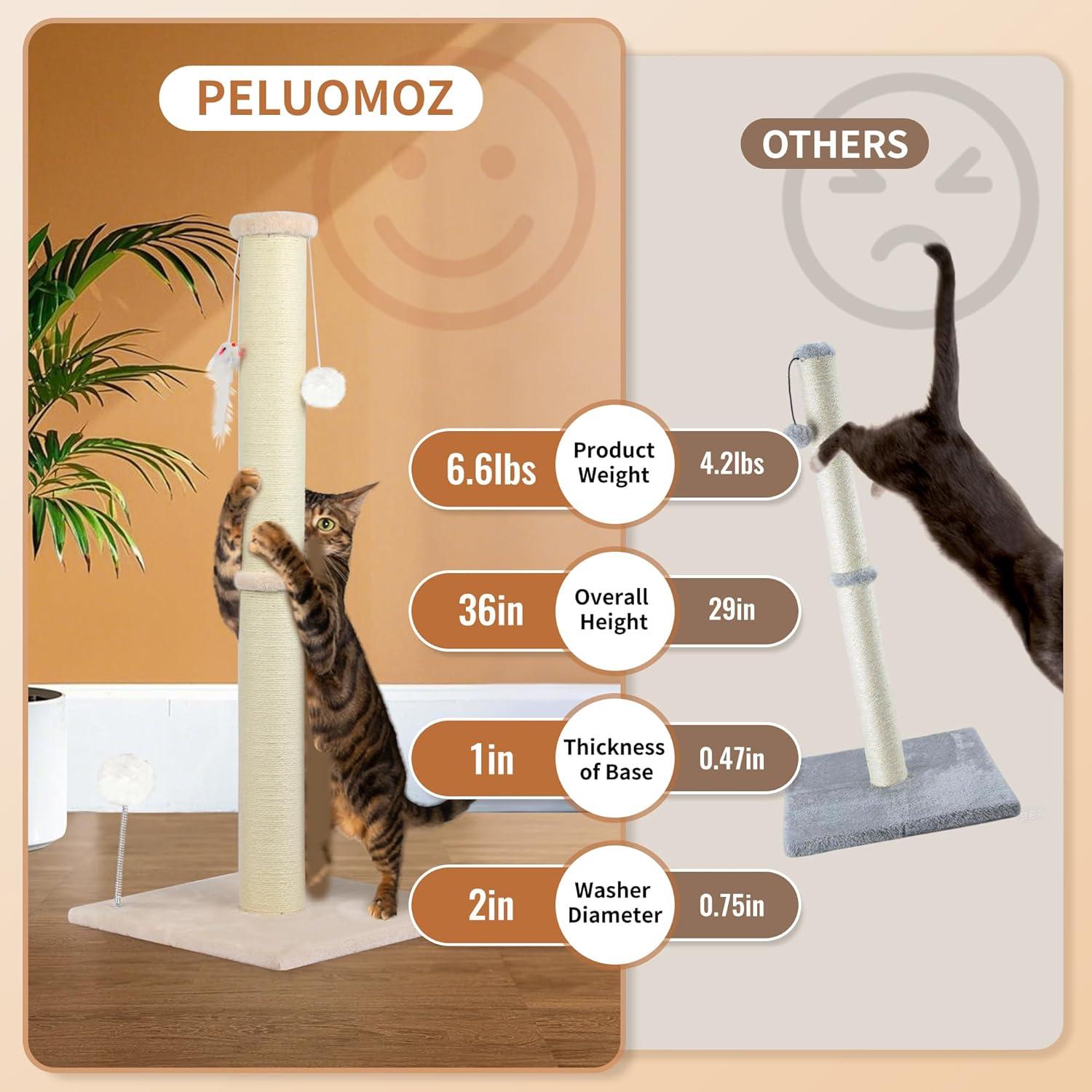 Poste Rascador para Gatos 91 cm Beige - Sisal Natural PELUOMOZ