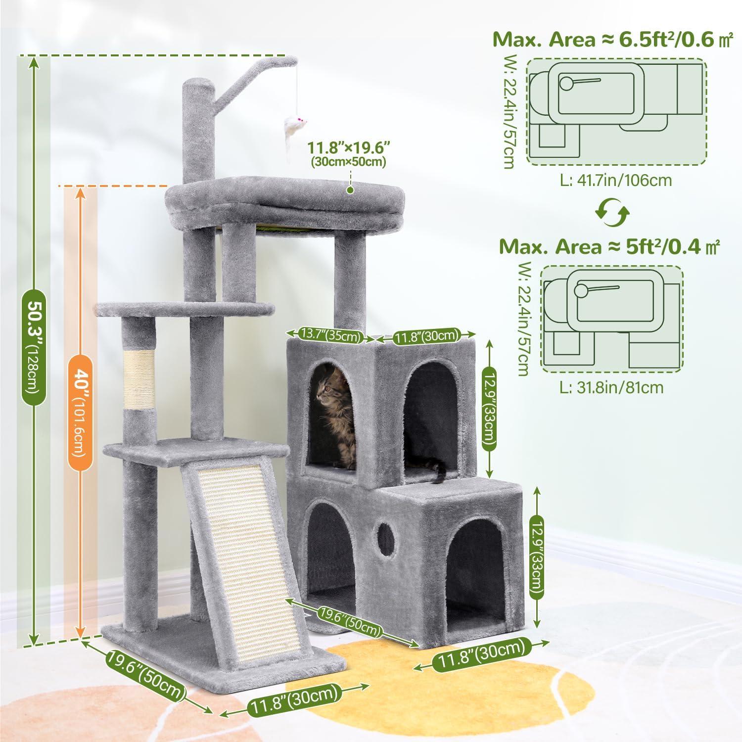 Torre para Gatos Globlazer F50 127 cm Gris Claro con Rascador