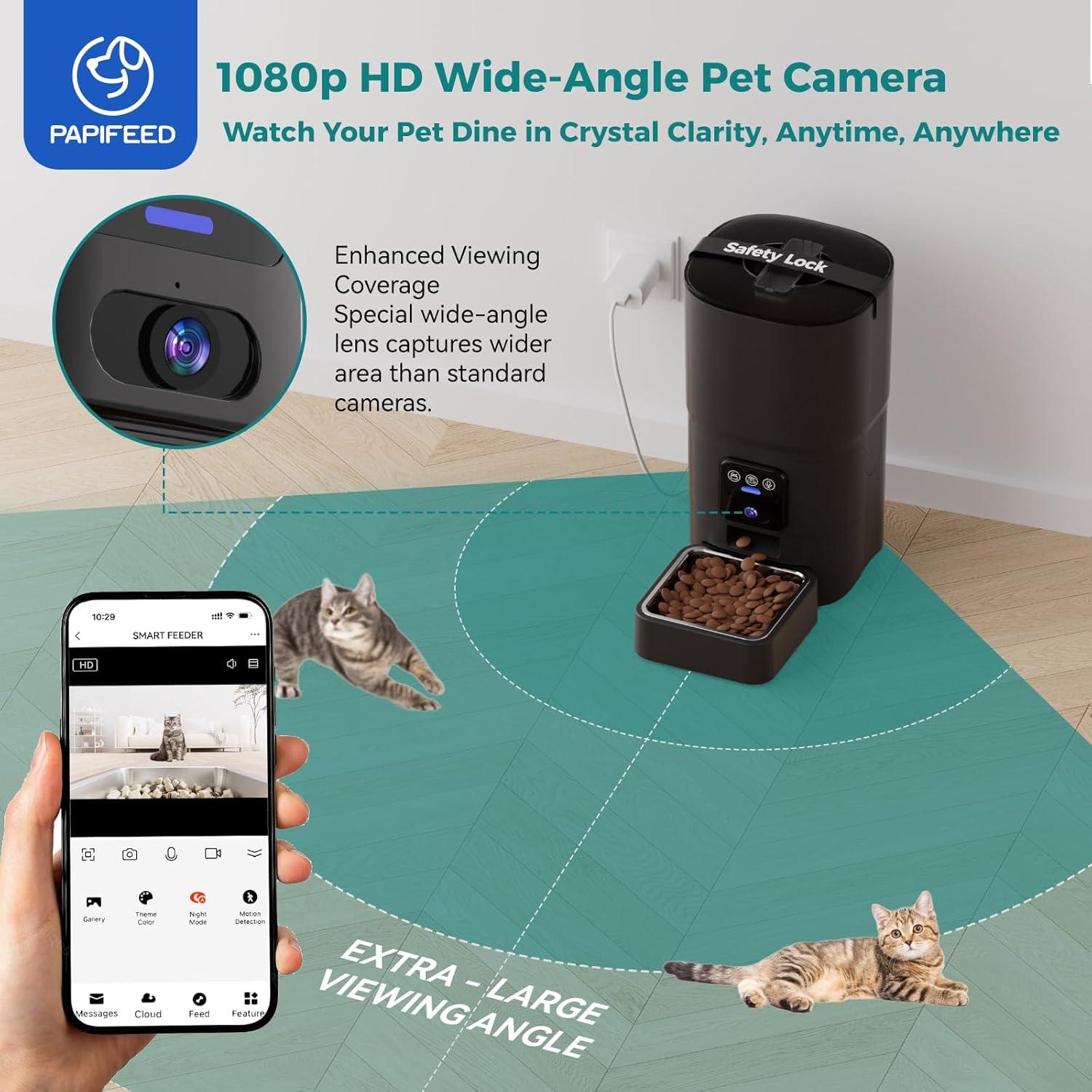 Comedero Automático para Gatos PAPIFEED 6L con Cámara 1080P