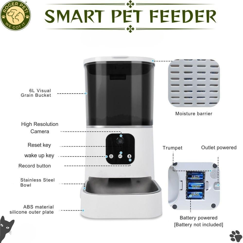 Comedero Automático Inteligente ROGER PET 6L con Cámara HD