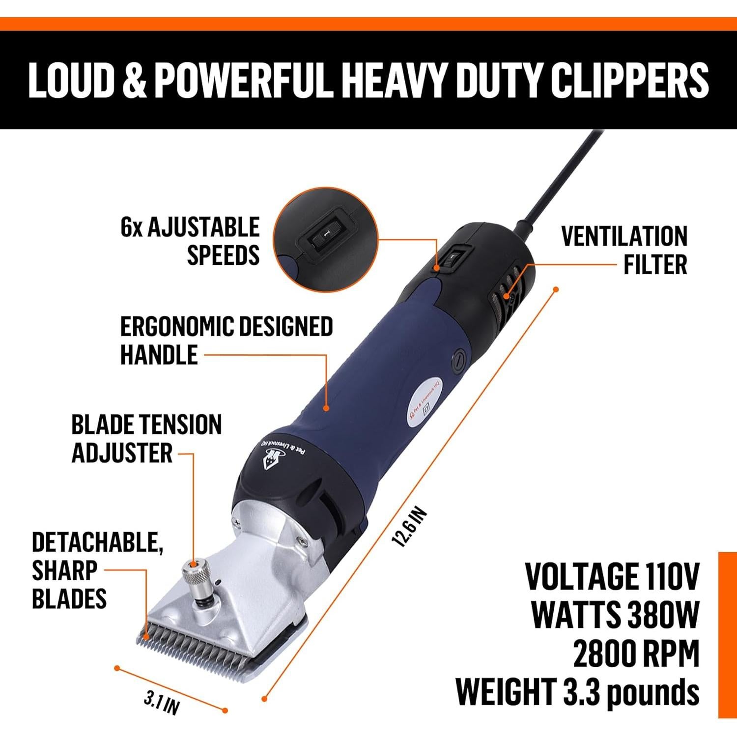 Cortadora de Pelo Profesional para Perros Grandes Pet Control HQ - 380W