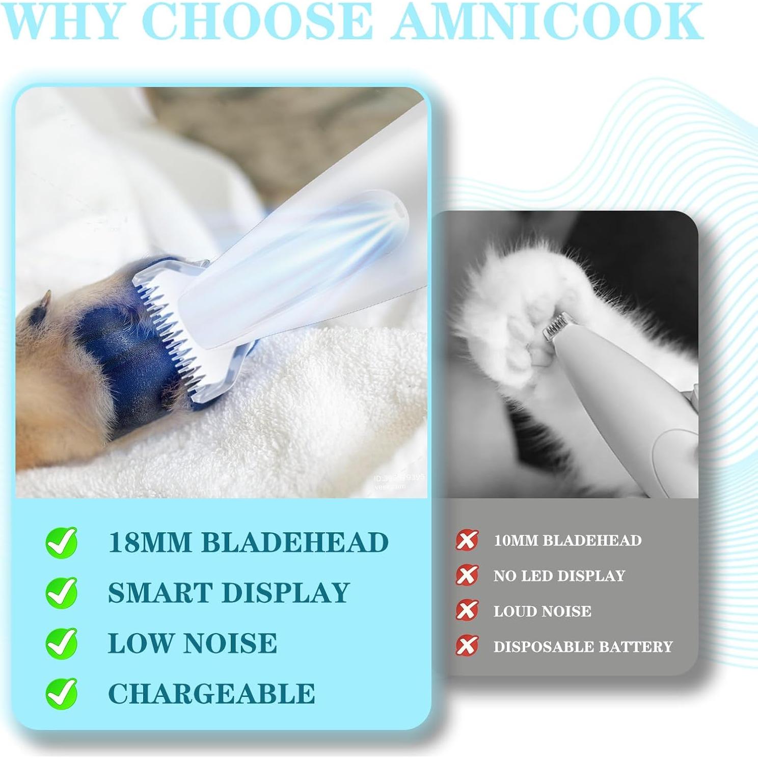 Recortadora de patas de perro AMNICOOK recargable IPX4 con luz LED