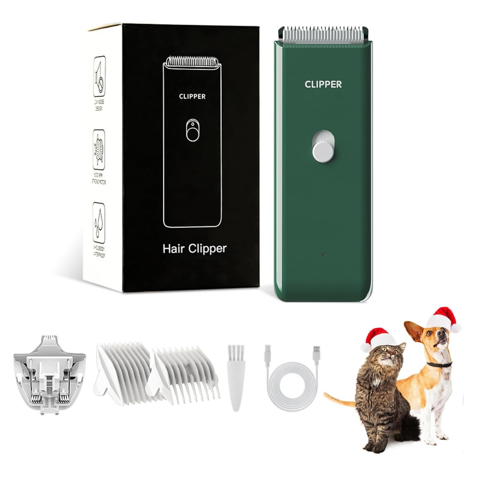 Cortadora de Pelo para Mascotas Founouly MAP005 Verde - Impermeable, Bajo Ruido, Recargable