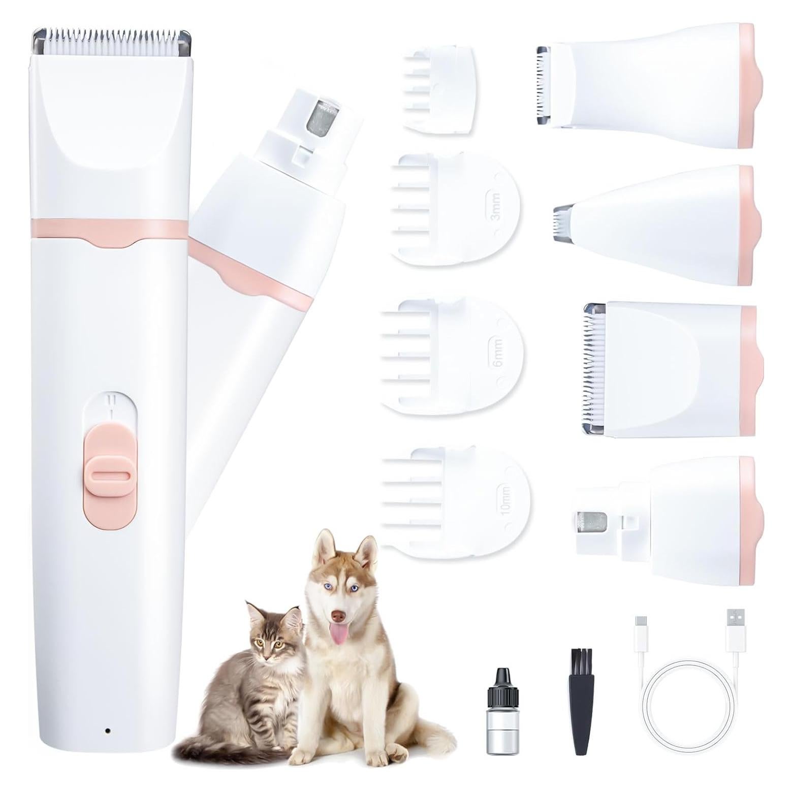 Cortapelos Silencioso KIKETECH Rosa 4 en 1 para Perros y Gatos