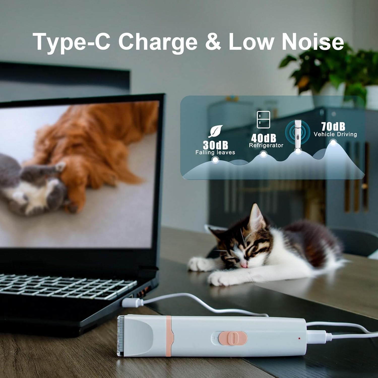 Cortapelos Silencioso KIKETECH Rosa 4 en 1 para Perros y Gatos