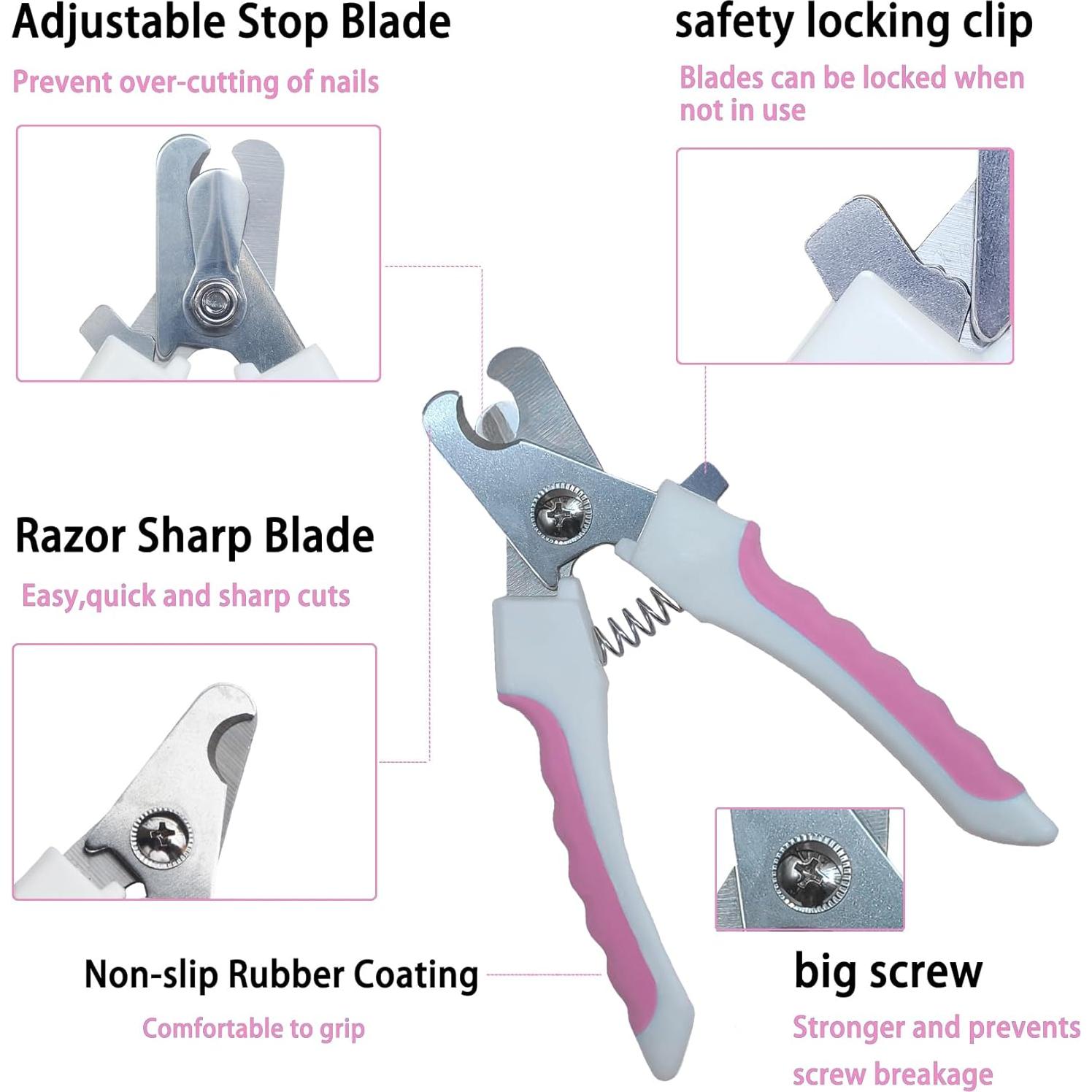 Kit de Cortadores de Uñas para Mascotas DAOGUAUNG 5 Piezas Rosa