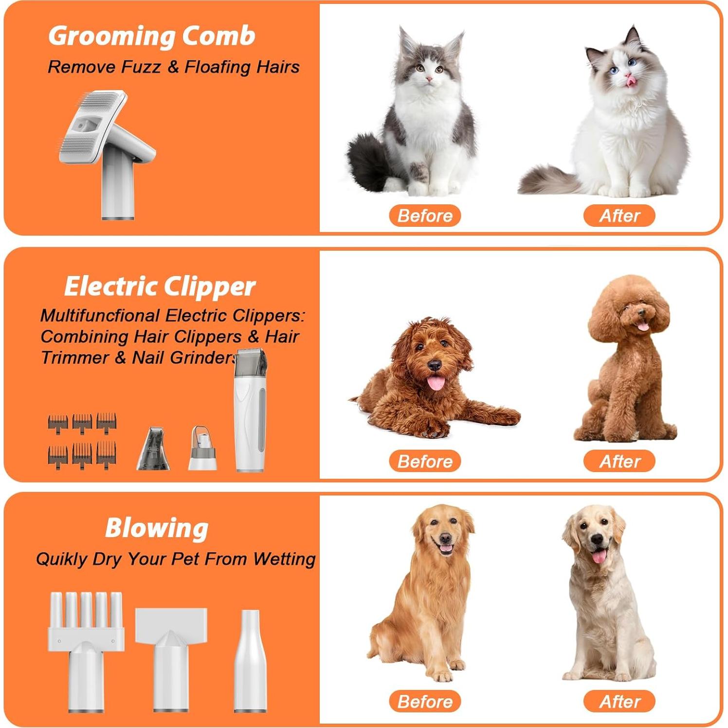 Aspiradora para Mascotas Arkyomi 10 en 1 con Cortadora y Amoladora