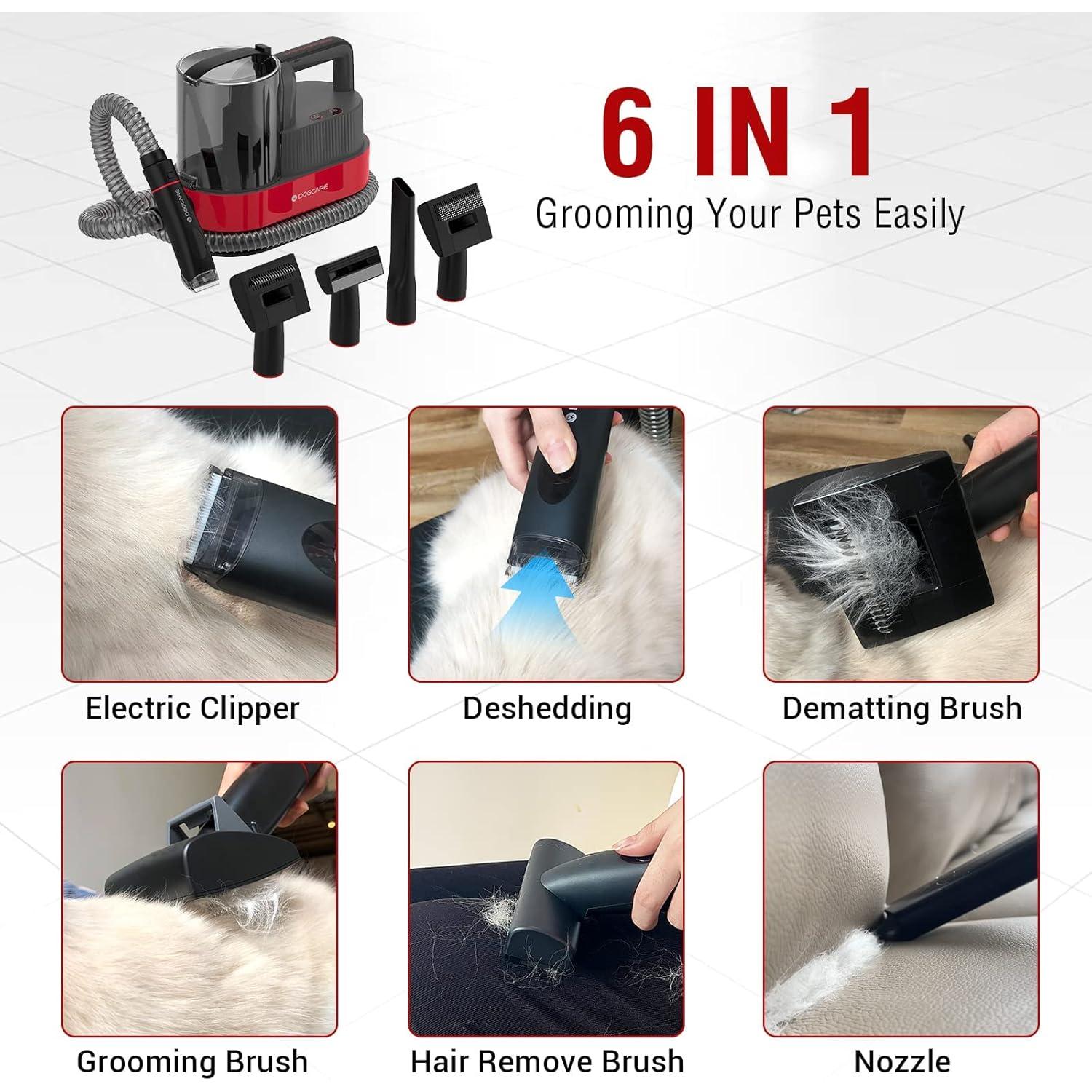 Kit de Cuidado de Mascotas 6-en-1 DOGCARE con Aspiradora y Cortadoras