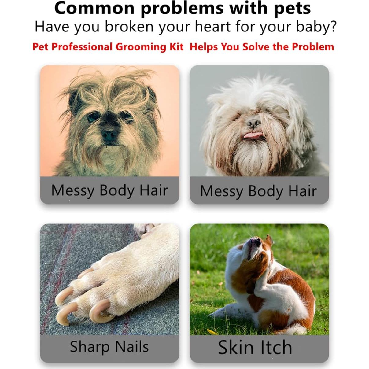 Kit de Aseo para Mascotas KUNBIUH 4PCS - Cortauñas, Cepillo y Peine