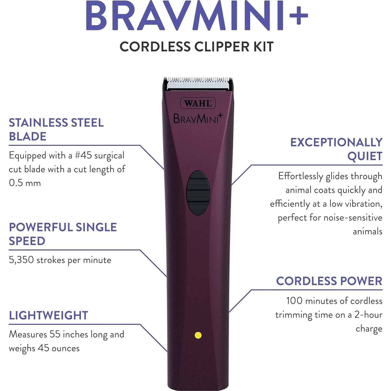 Recortadora Inalámbrica Wahl BravMini+ para Mascotas 4mm