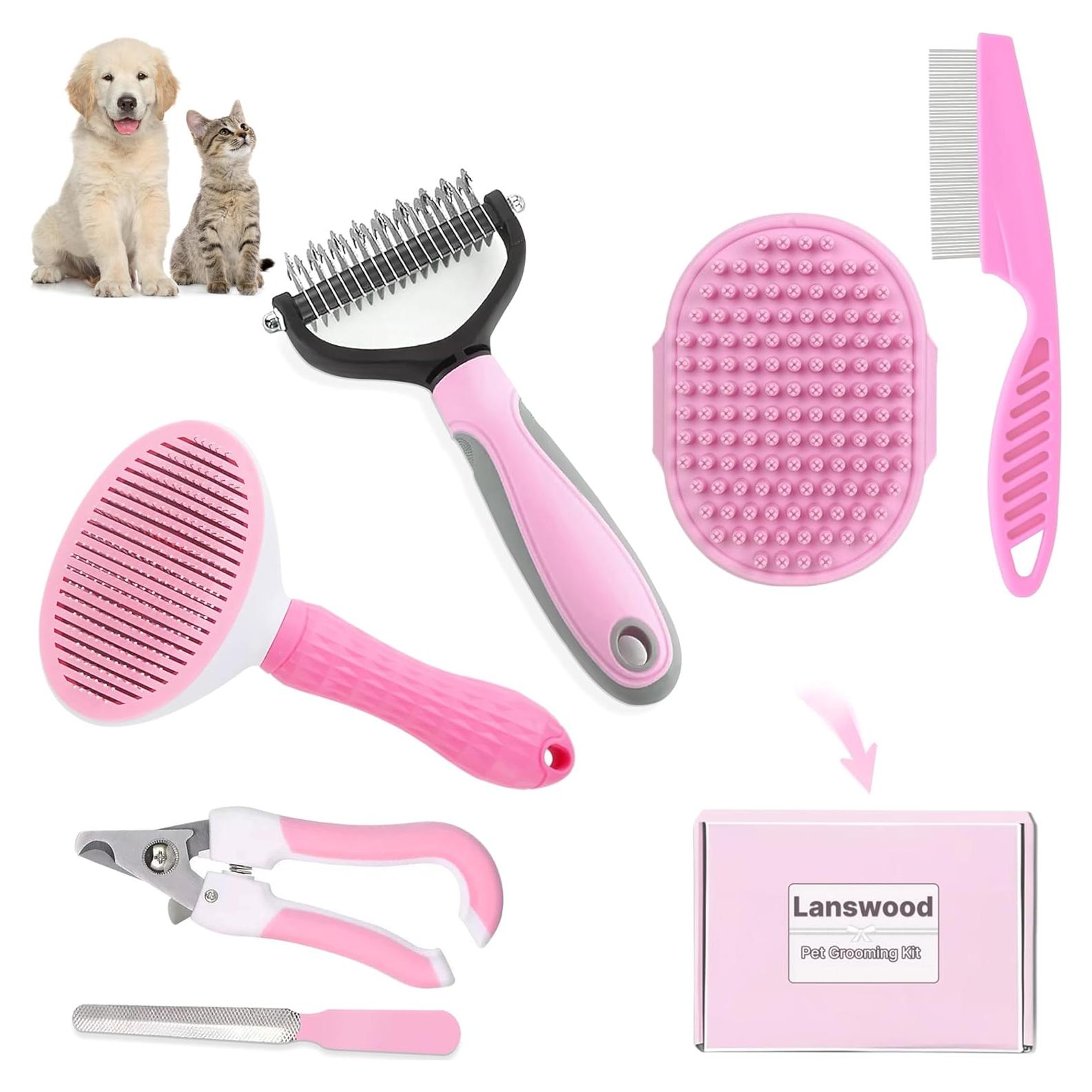 Kit de Cepillos para Perros Lanswood 6 Piezas Rosa
