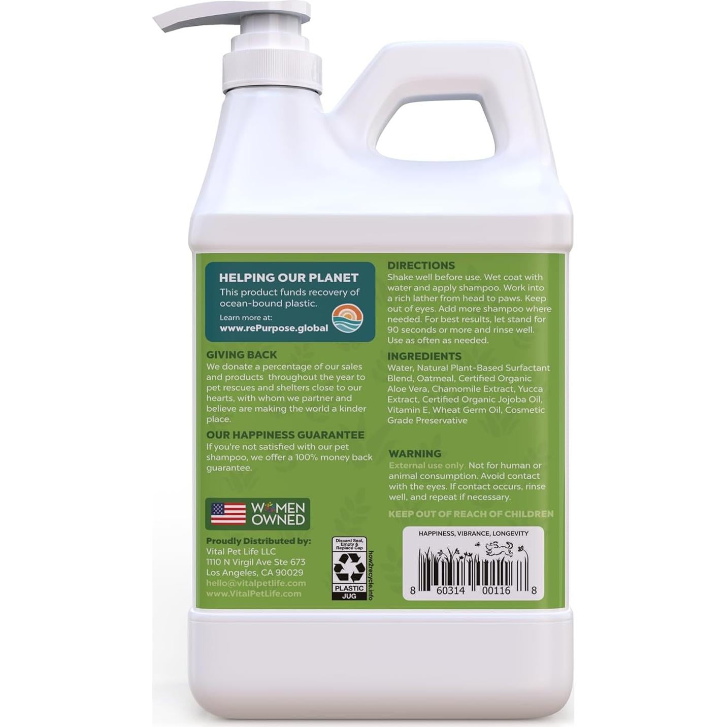 Champú Natural para Perros Vital Pet Life 64 oz - Avena y Aloe Vera