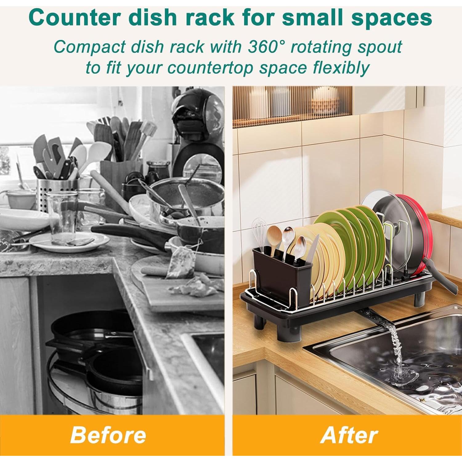 Estante de Secado de Platos Junyuan Compacto 1 Nivel Negro