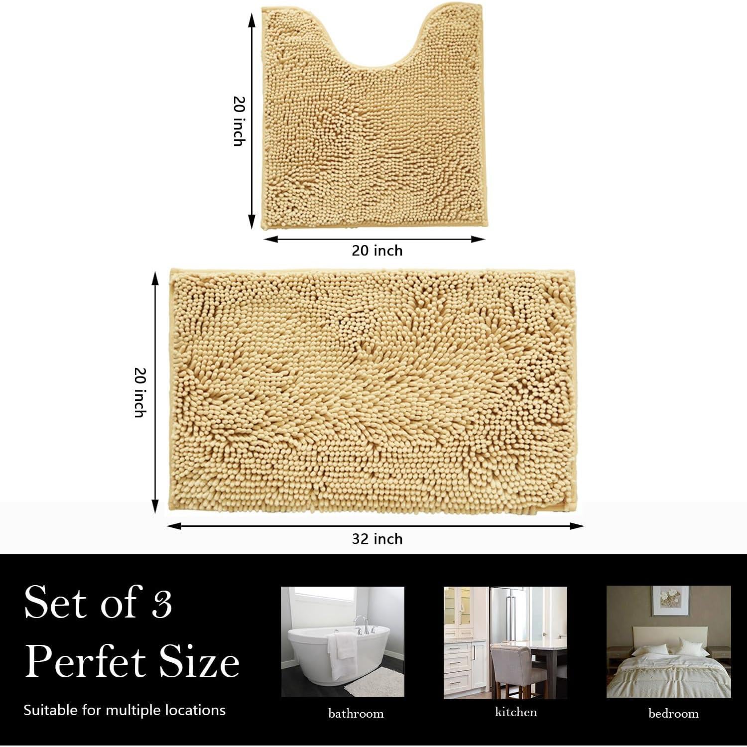 Juego de 2 Alfombrillas de Baño AINAHYVA Beige Antideslizante