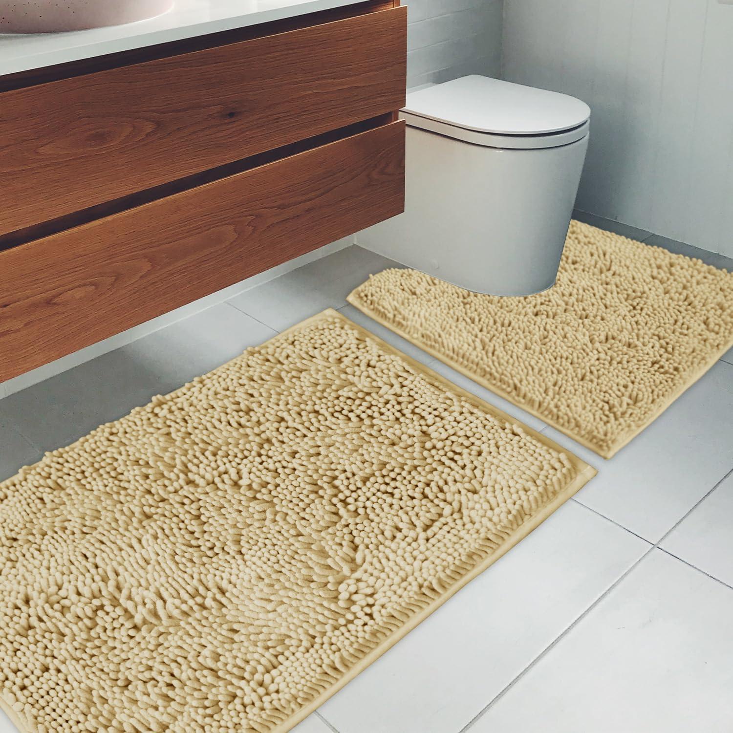 Juego de 2 Alfombrillas de Baño AINAHYVA Beige Antideslizante