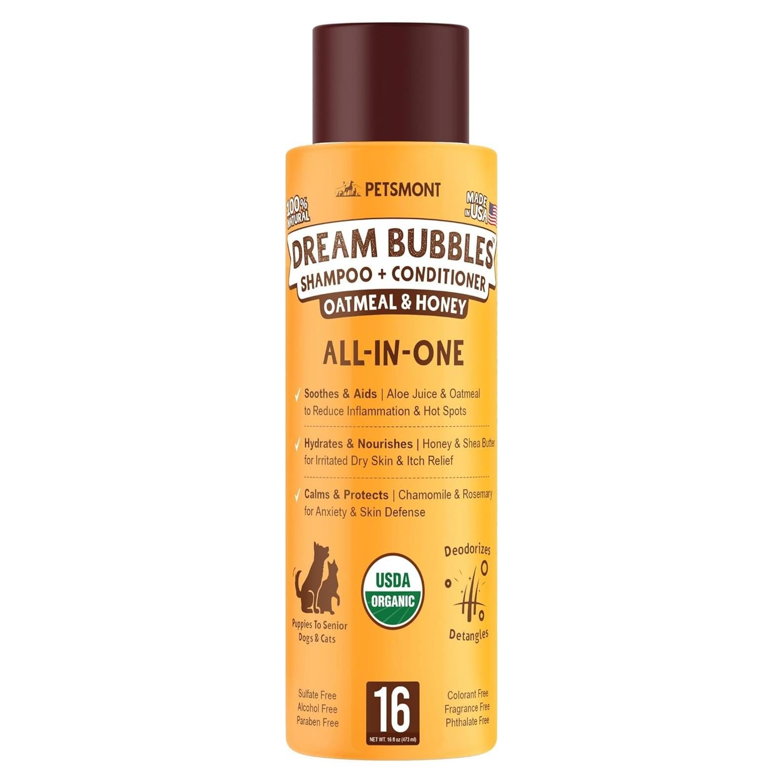Champú y Acondicionador Orgánico Petsmont 2 en 1 para Perros y Gatos - Alivio Piel Sensible 453.6g