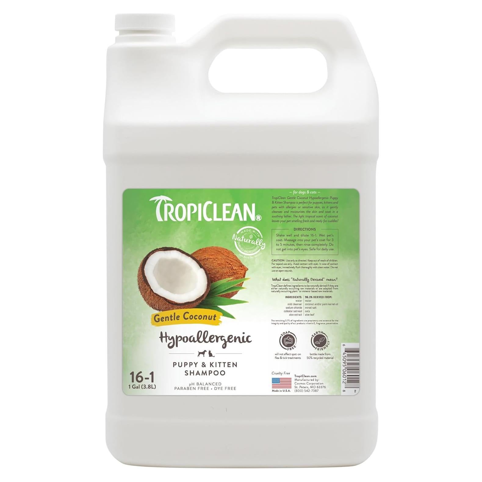 Champú Hipoalergénico TropiClean para Cachorros 3.78L Aroma Coco