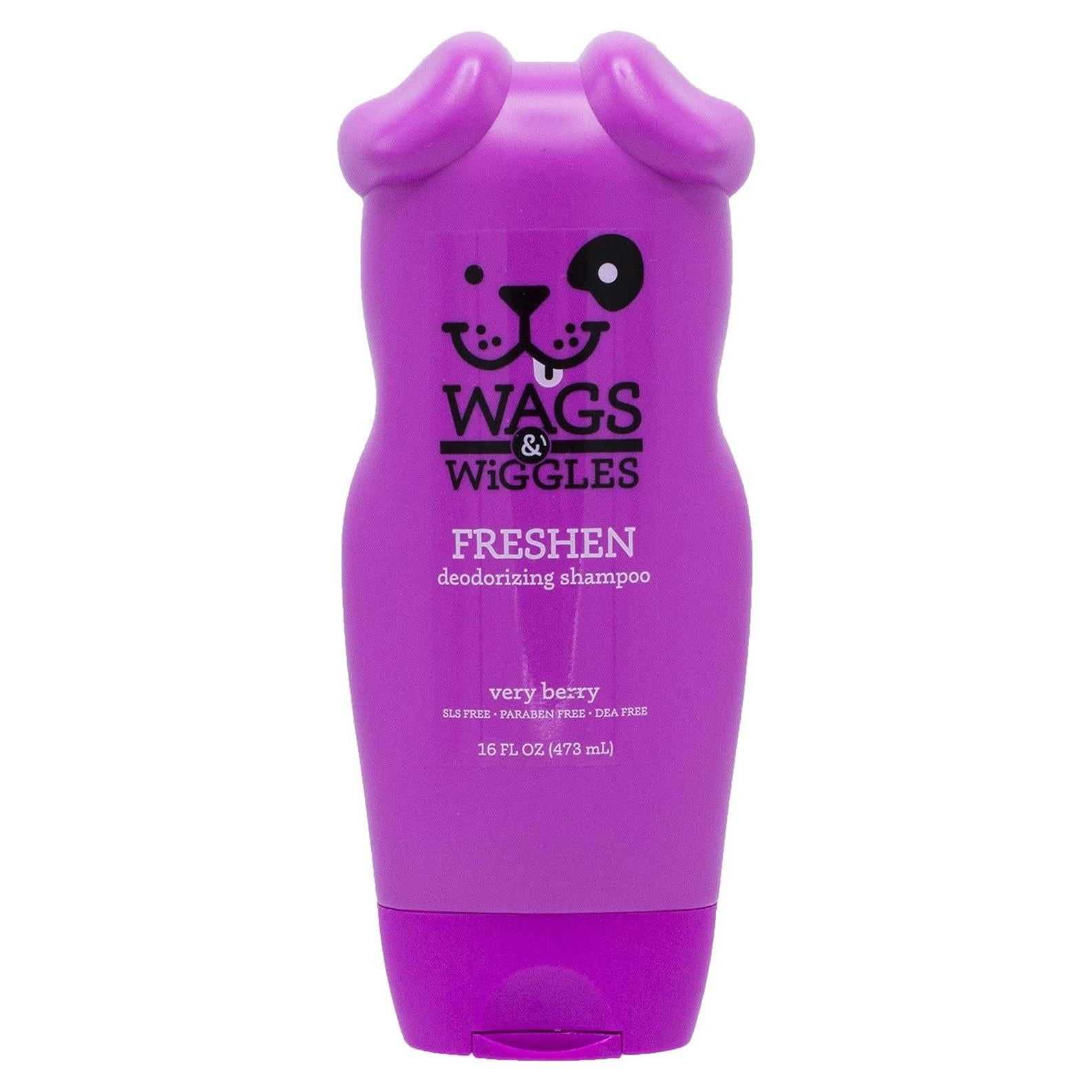 Wags & Wiggles Freshen Deodorizing Dog Shampoo in Very Berry Scent - Odor Control Dog Grooming Shampoo for Smelly Dogs, 16 Fl Oz