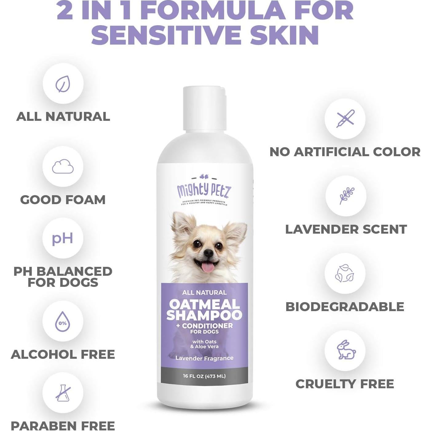 Champú y Acondicionador 2-en-1 Mighty Petz 16 oz Avena Aloe