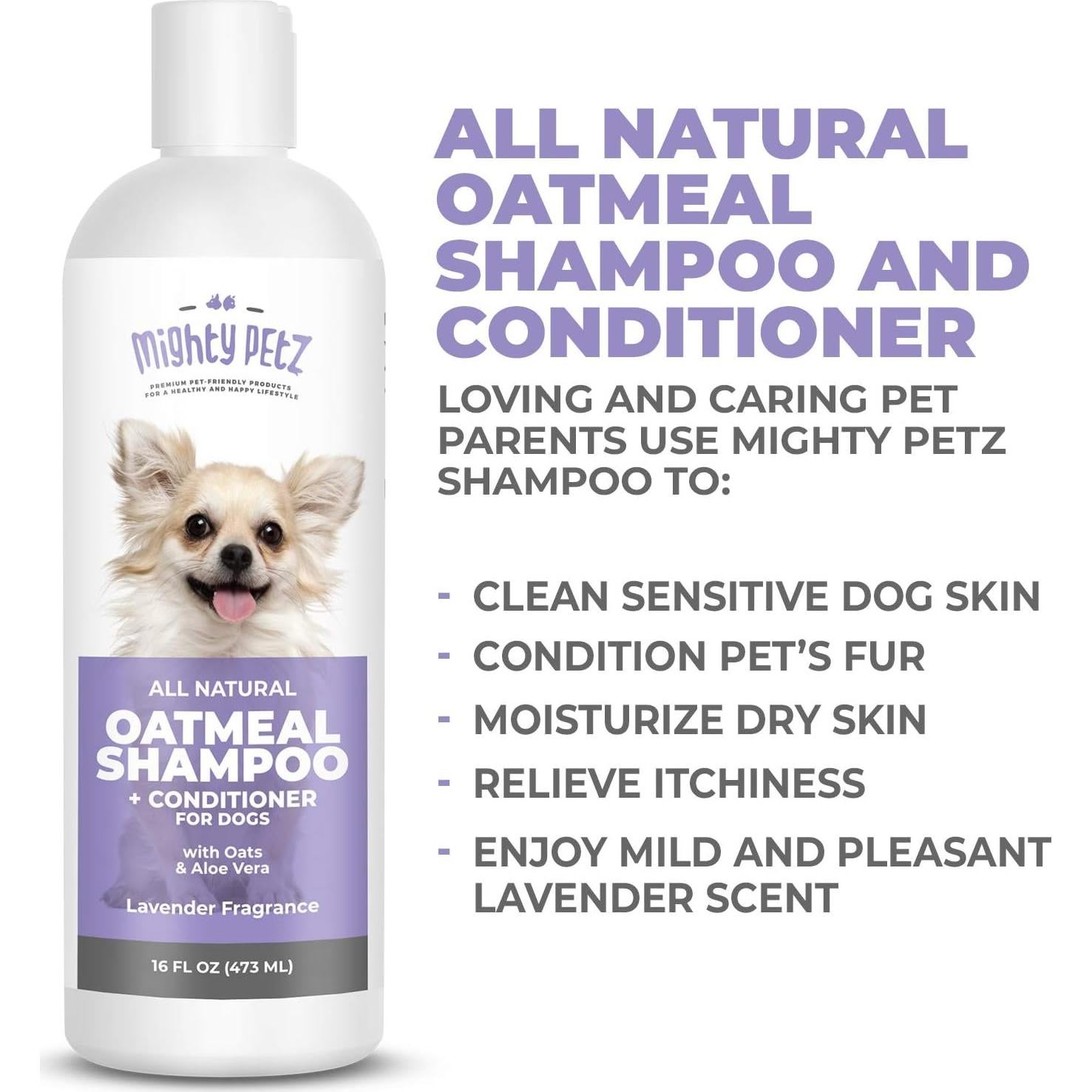 Champú y Acondicionador 2-en-1 Mighty Petz 16 oz Avena Aloe