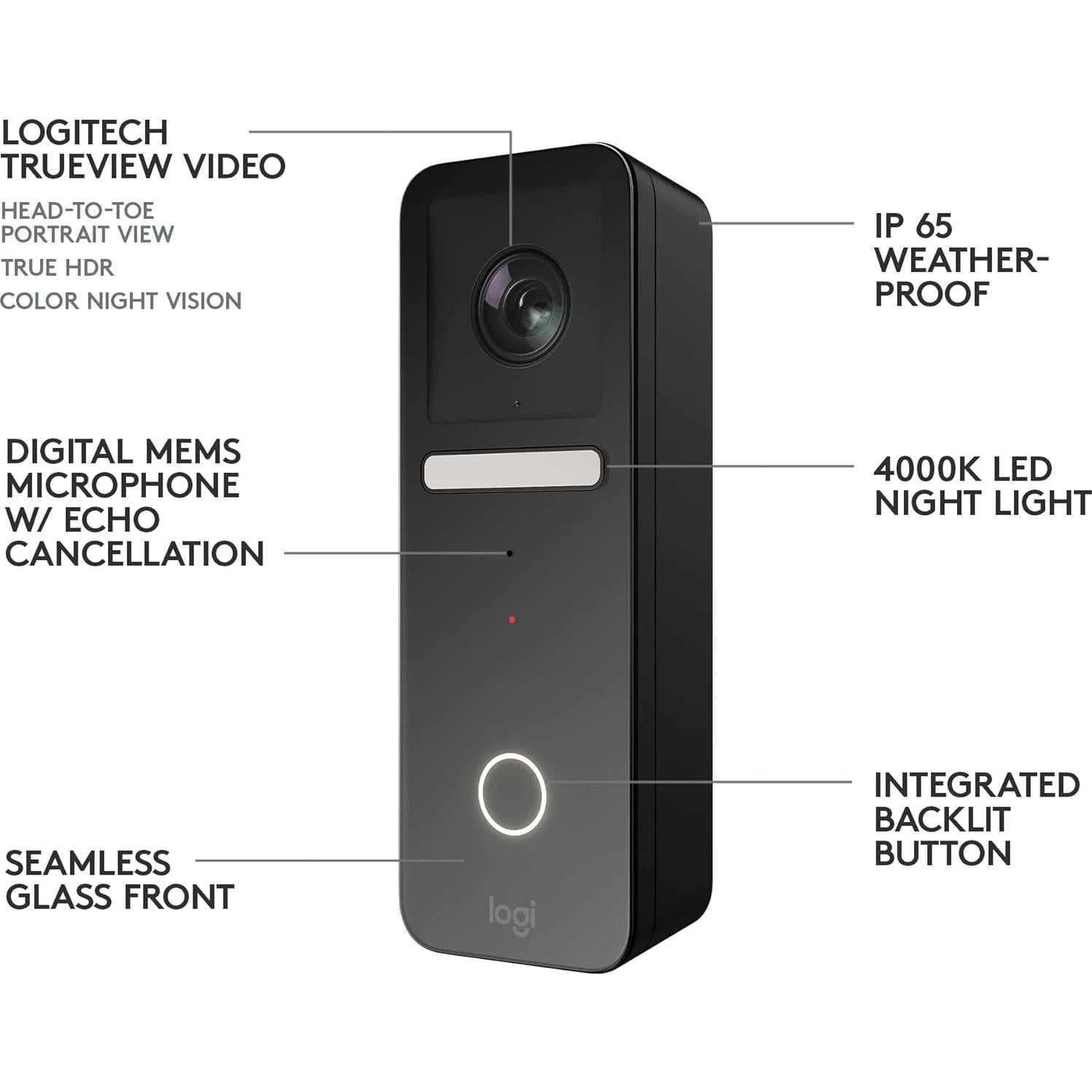 Timbre Logitech Circle View HD con reconocimiento facial - Negro