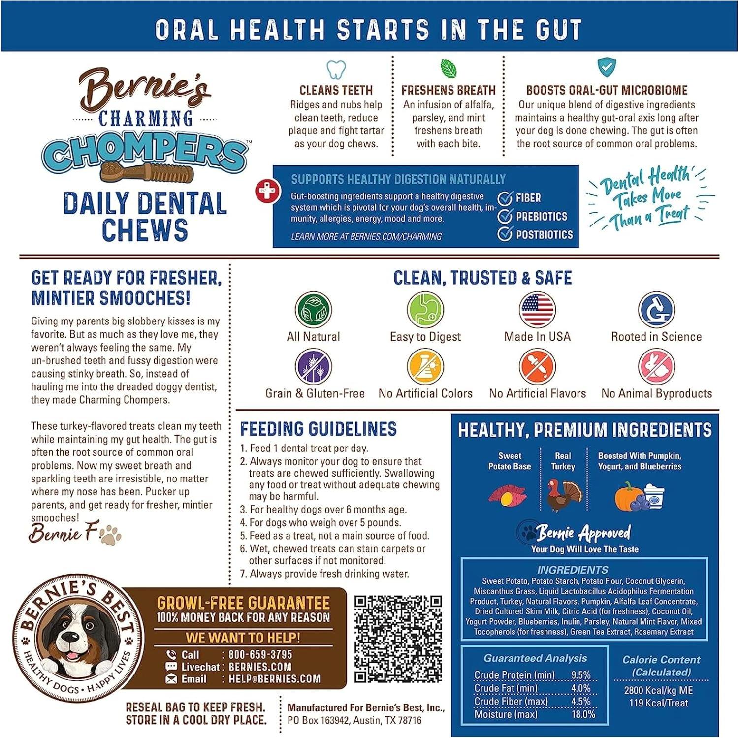 Mordedores Dentales para Perros Grandes Bernie - 24 Unidades