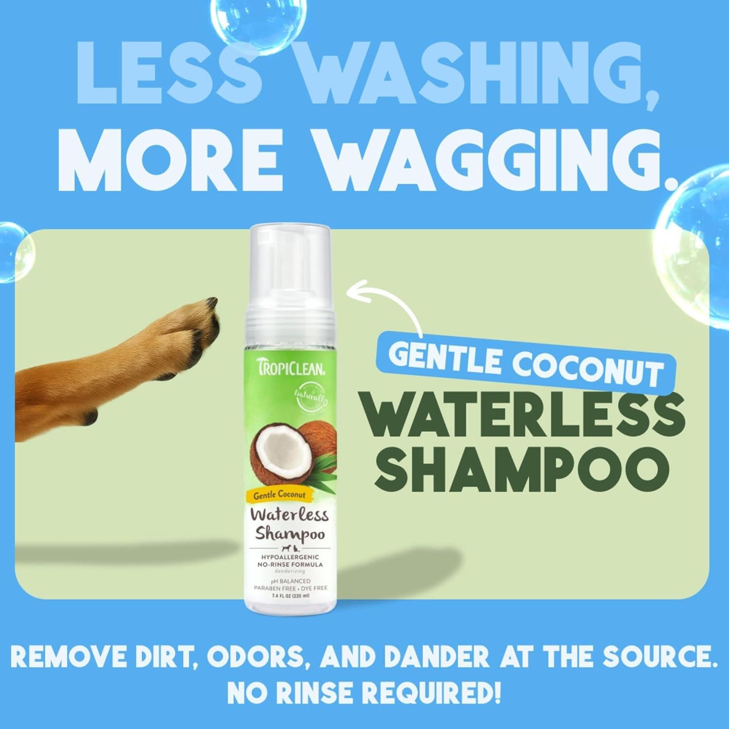 Champú Seco Hipoalergénico TropiClean Coco 209.79g para Perros y Gatos