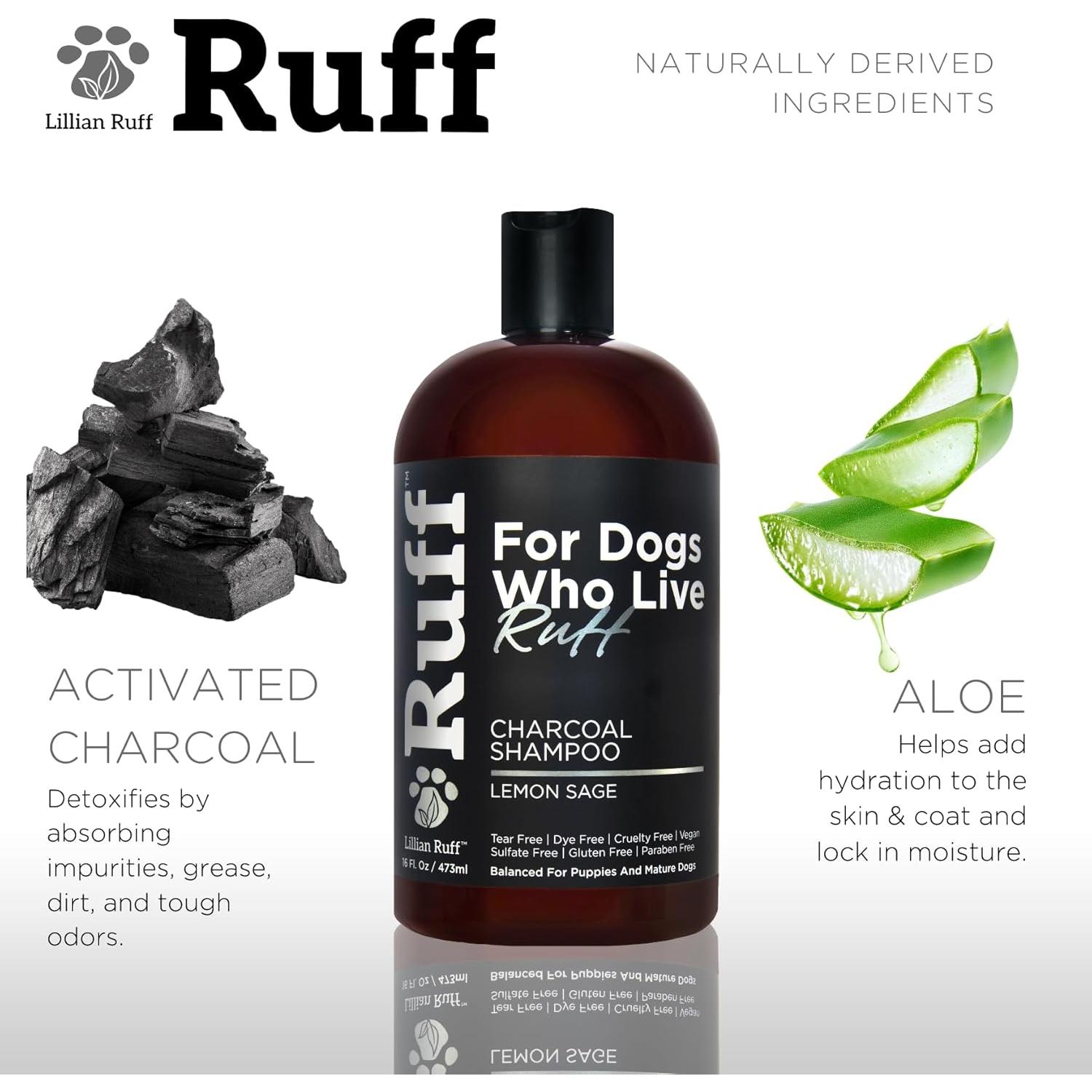 Champú para Mascotas Lillian Ruff con Carbón Activado 473ml - Limpiador y Desodorante