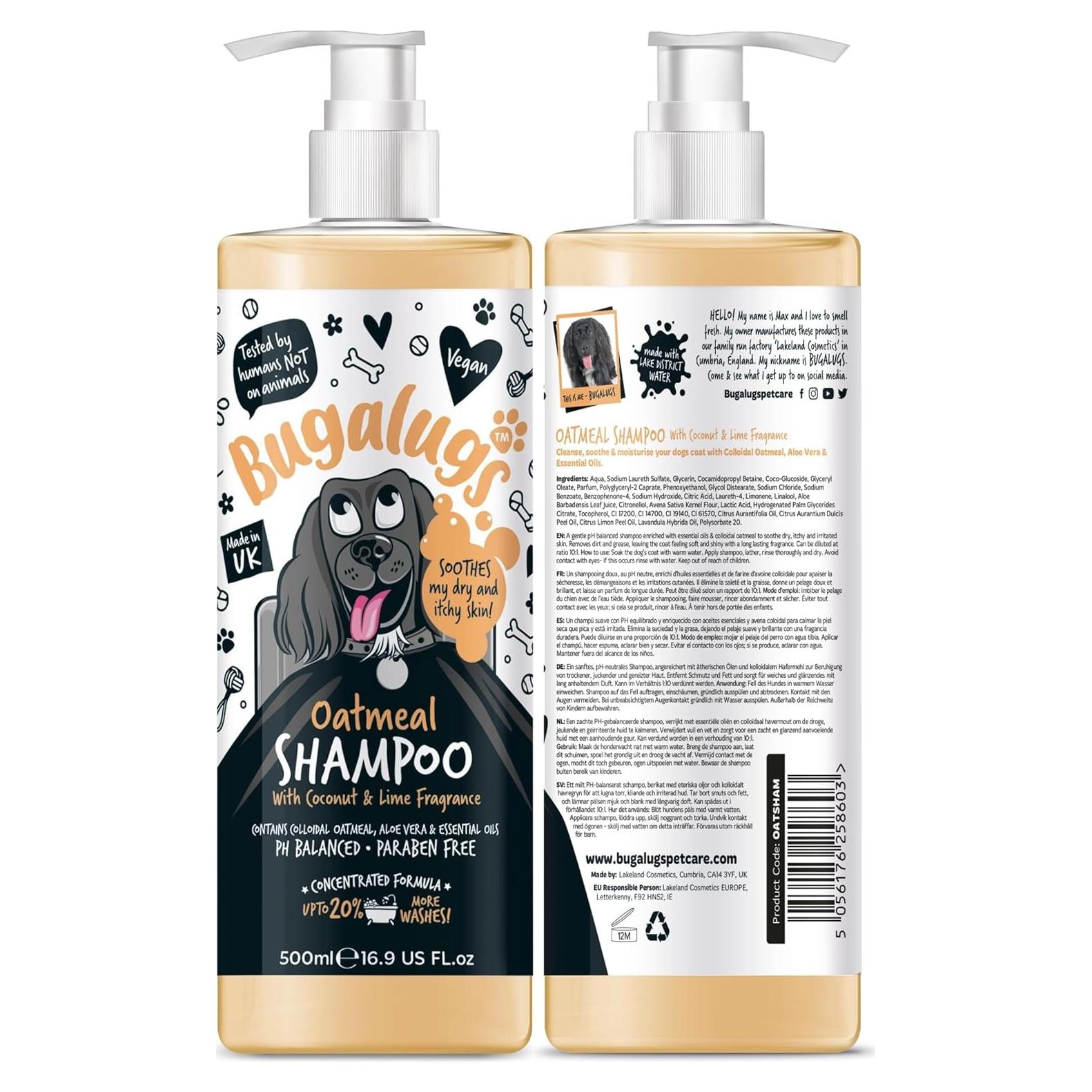 Champú Vegano para Perros Bugalugs 500ml Avena y Aloe Vera