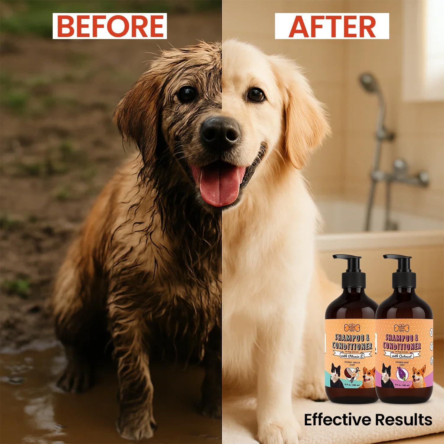Champú y Acondicionador Orgánico POM 2-en-1 para Perros y Gatos - Alivio Piel Sensible