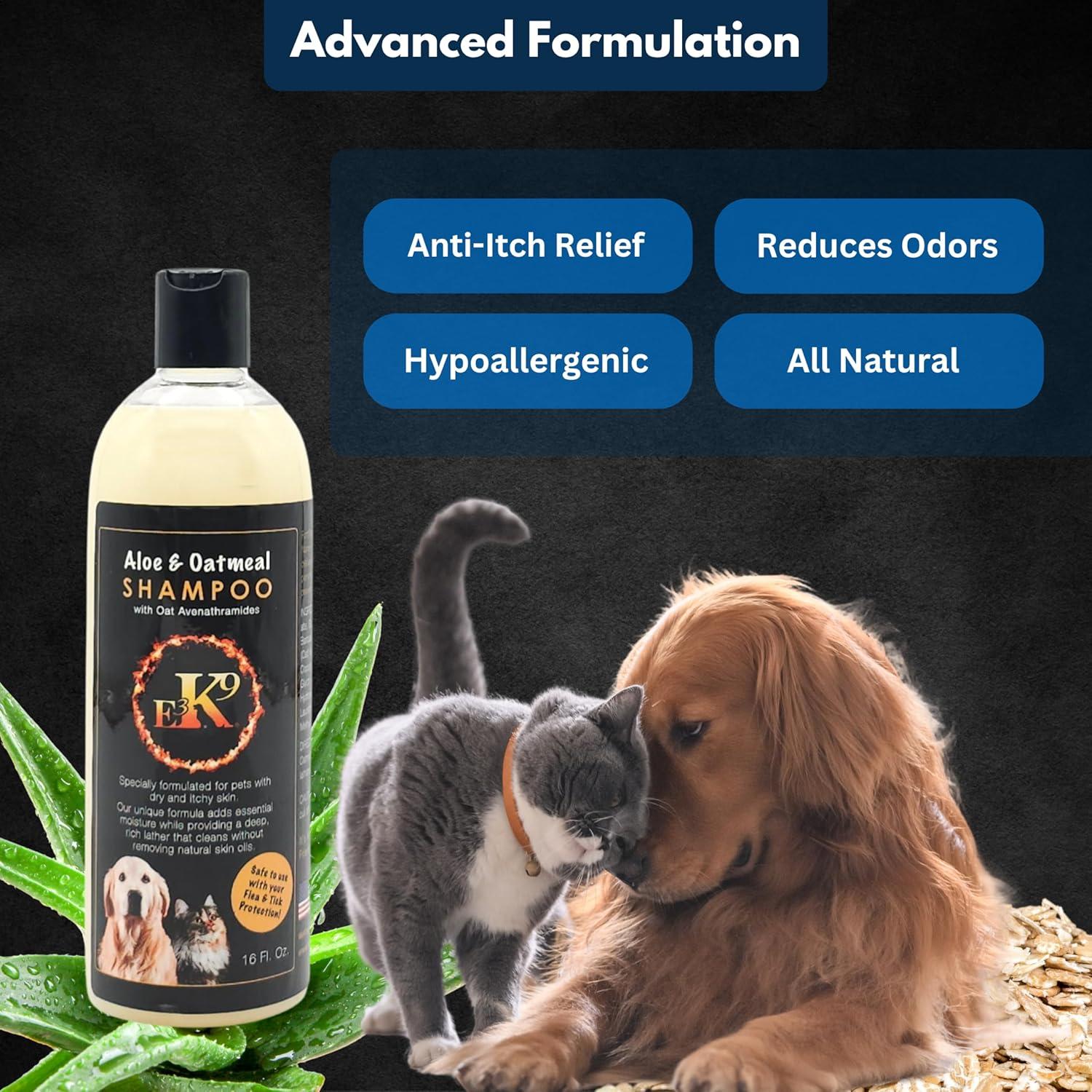 Champú Hipoalergénico E3 de Avena y Aloe para Perros y Gatos 473ml